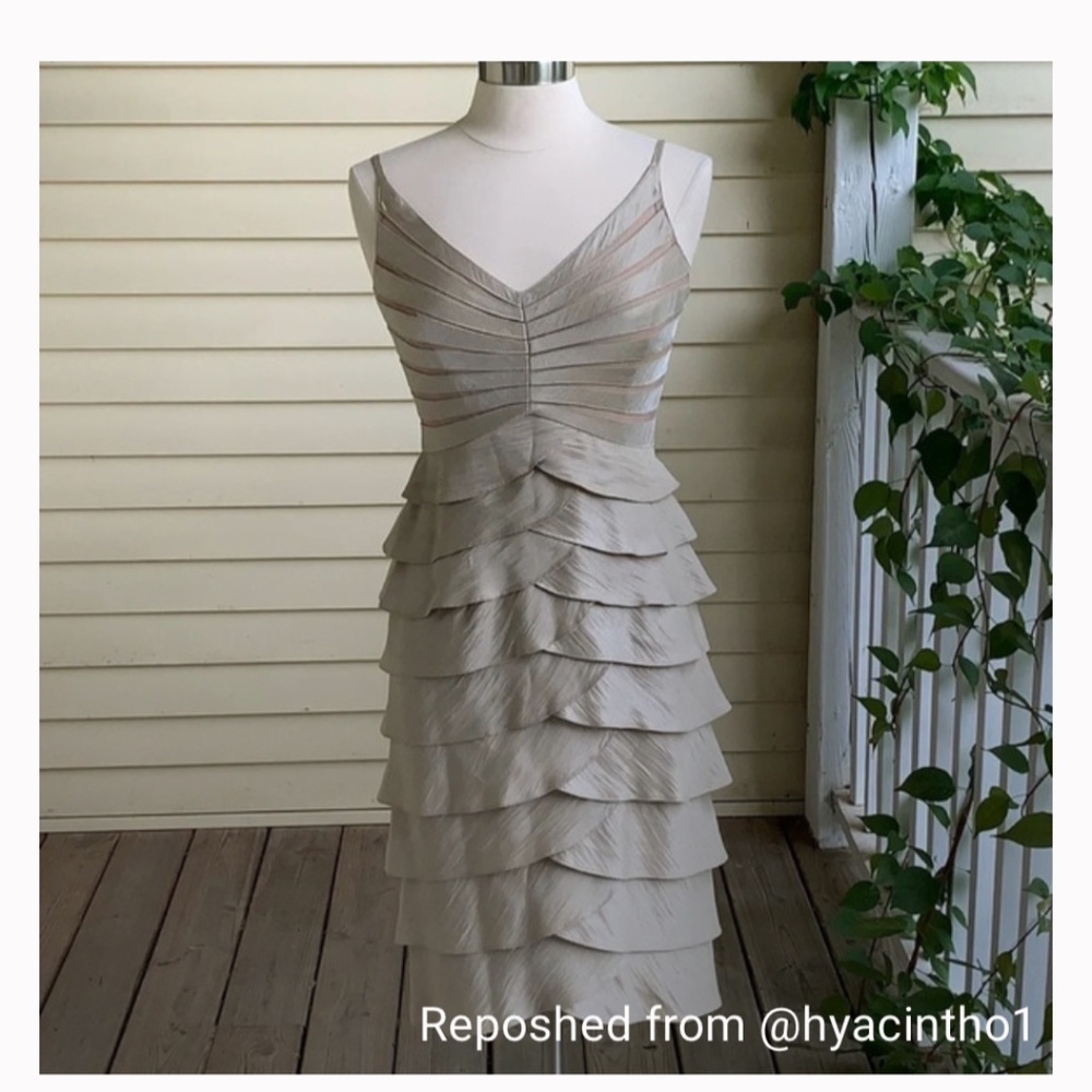 Adrianna Papell Occasions Dress with Bolero Jacket Champagne Gold Tiered Size 6